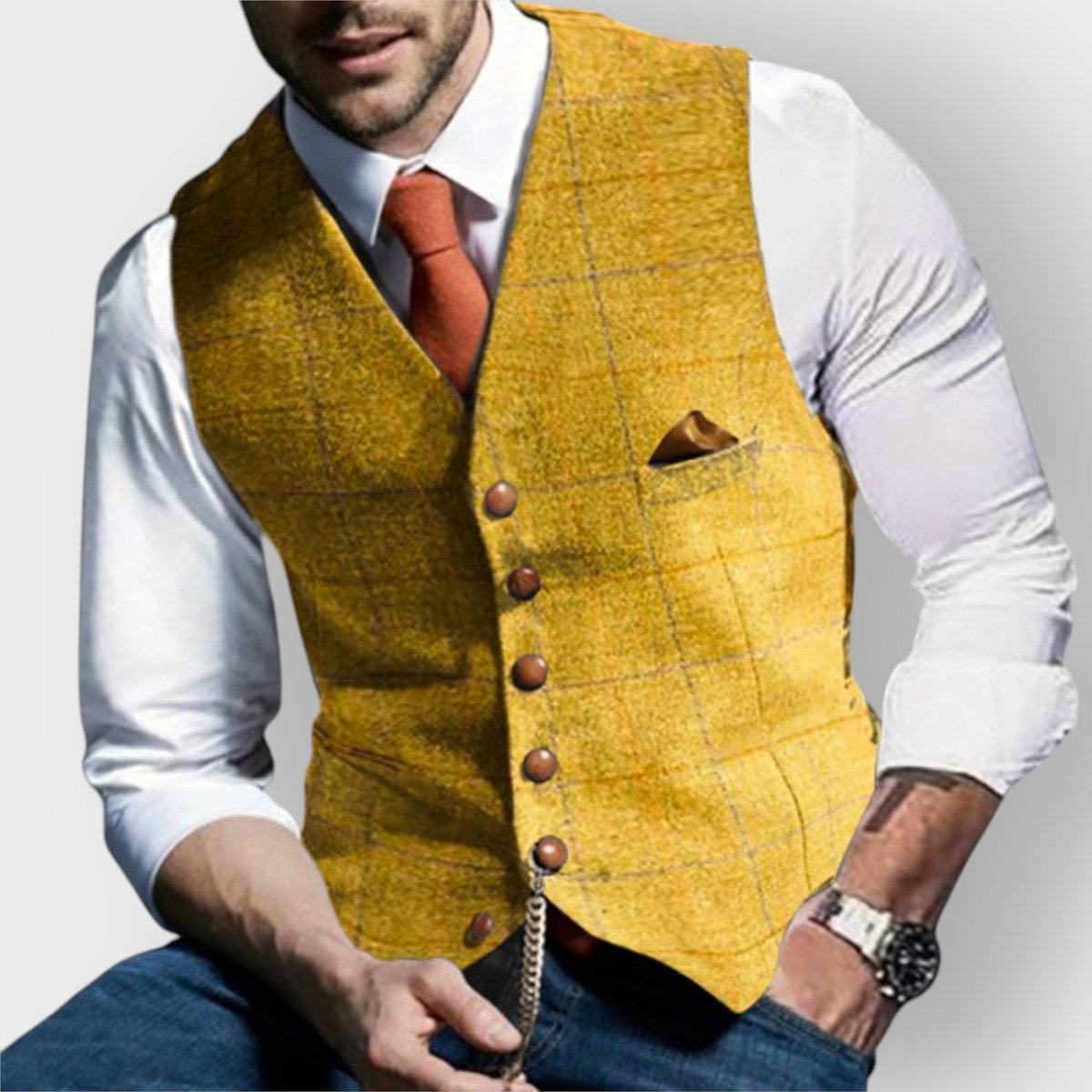 Julian | Herren Mens Gilet elegante Tweed-Weste mit Knopfleiste