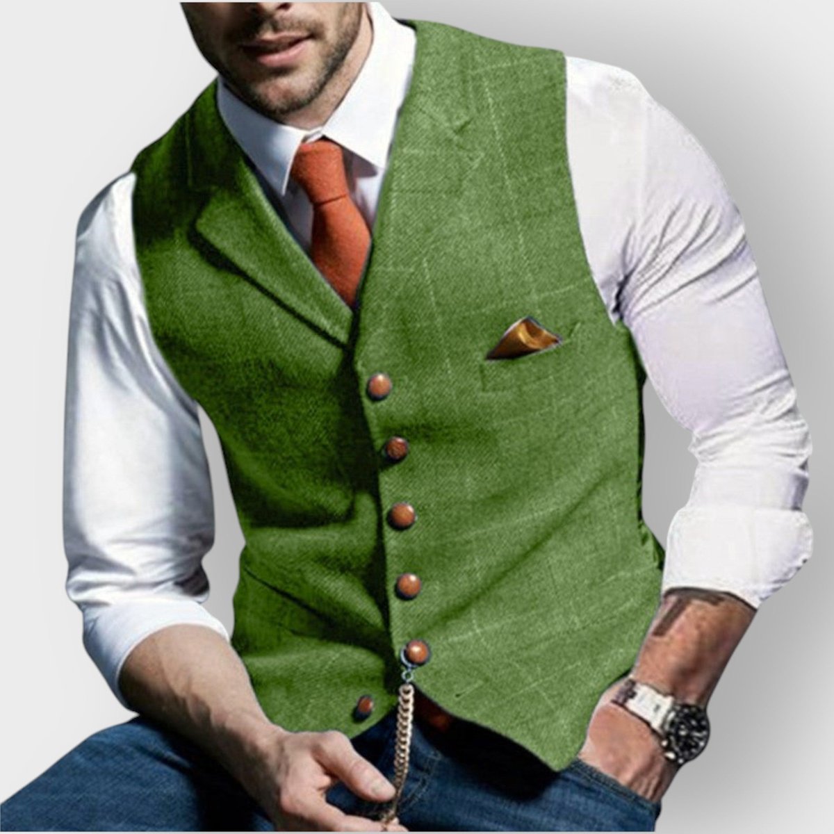 Julian | Herren Mens Gilet elegante Tweed-Weste mit Knopfleiste
