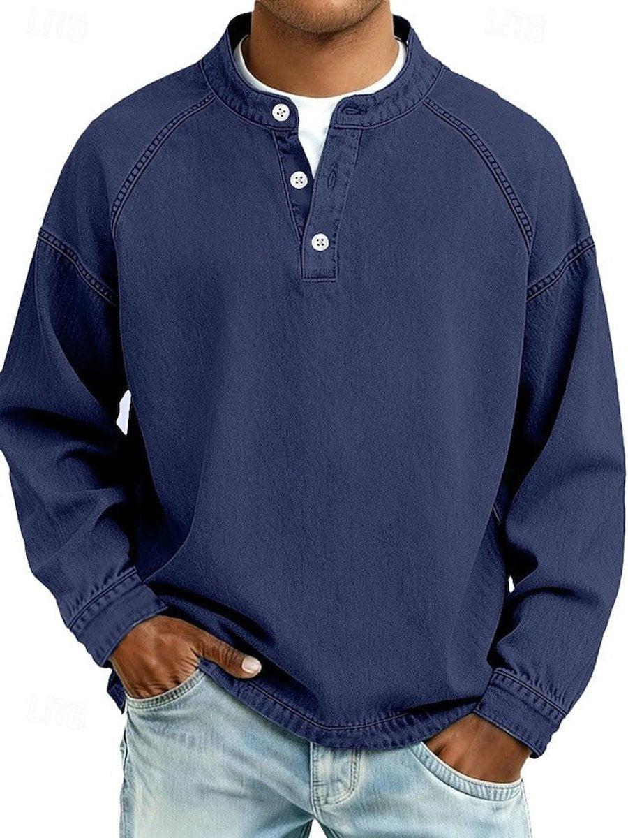 Florian | Herren Mens Knit Sweater Retro Henley Langarm Pullover Used-Look