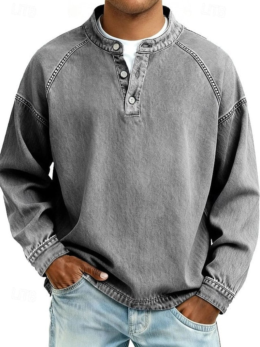 Florian | Herren Mens Knit Sweater Retro Henley Langarm Pullover Used-Look