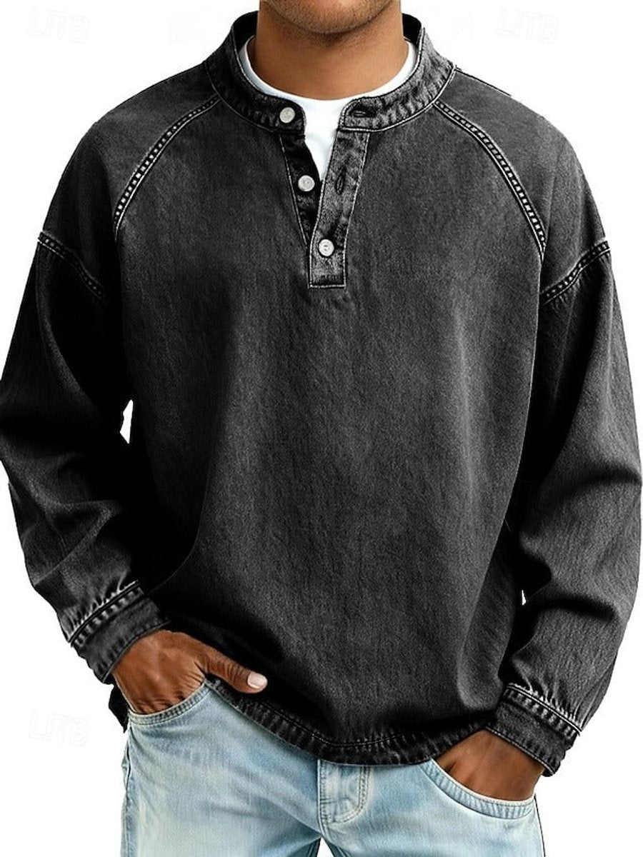 Florian | Herren Mens Knit Sweater Retro Henley Langarm Pullover Used-Look