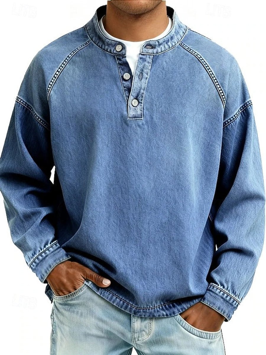 Florian | Herren Mens Knit Sweater Retro Henley Langarm Pullover Used-Look