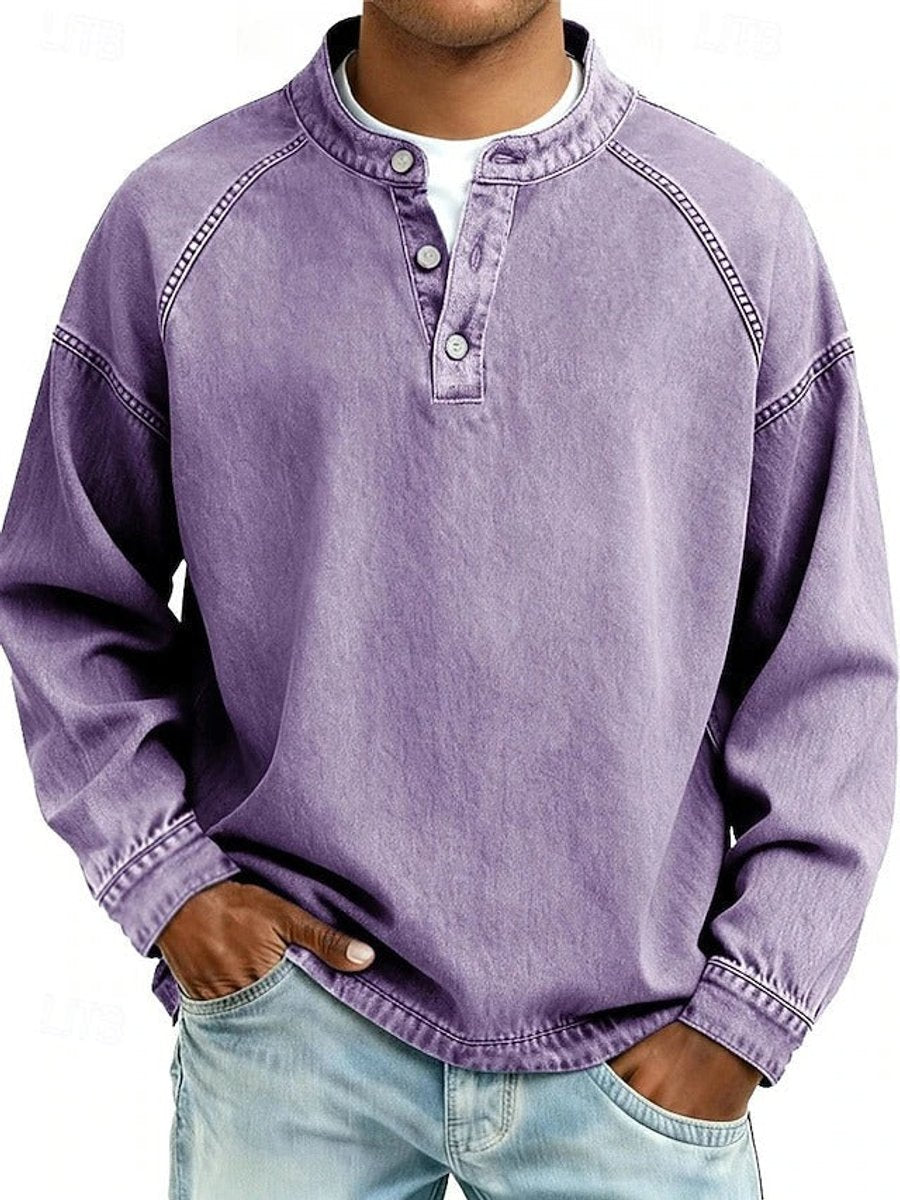 Florian | Herren Mens Knit Sweater Retro Henley Langarm Pullover Used-Look