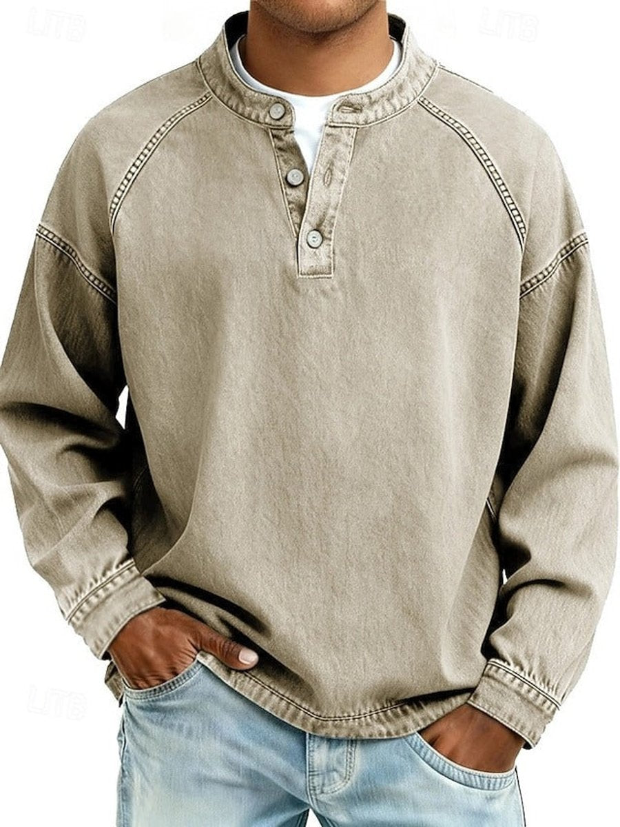 Florian | Herren Mens Knit Sweater Retro Henley Langarm Pullover Used-Look