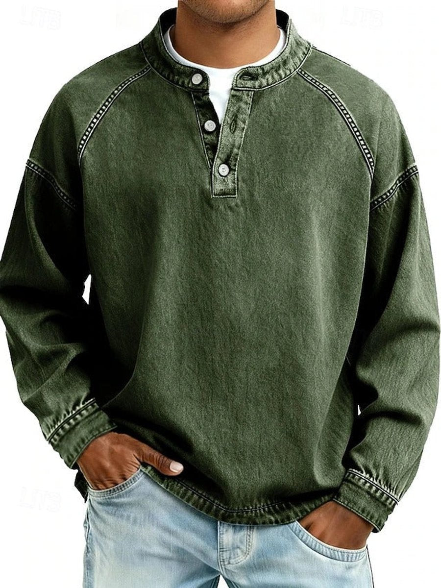Florian | Herren Mens Knit Sweater Retro Henley Langarm Pullover Used-Look