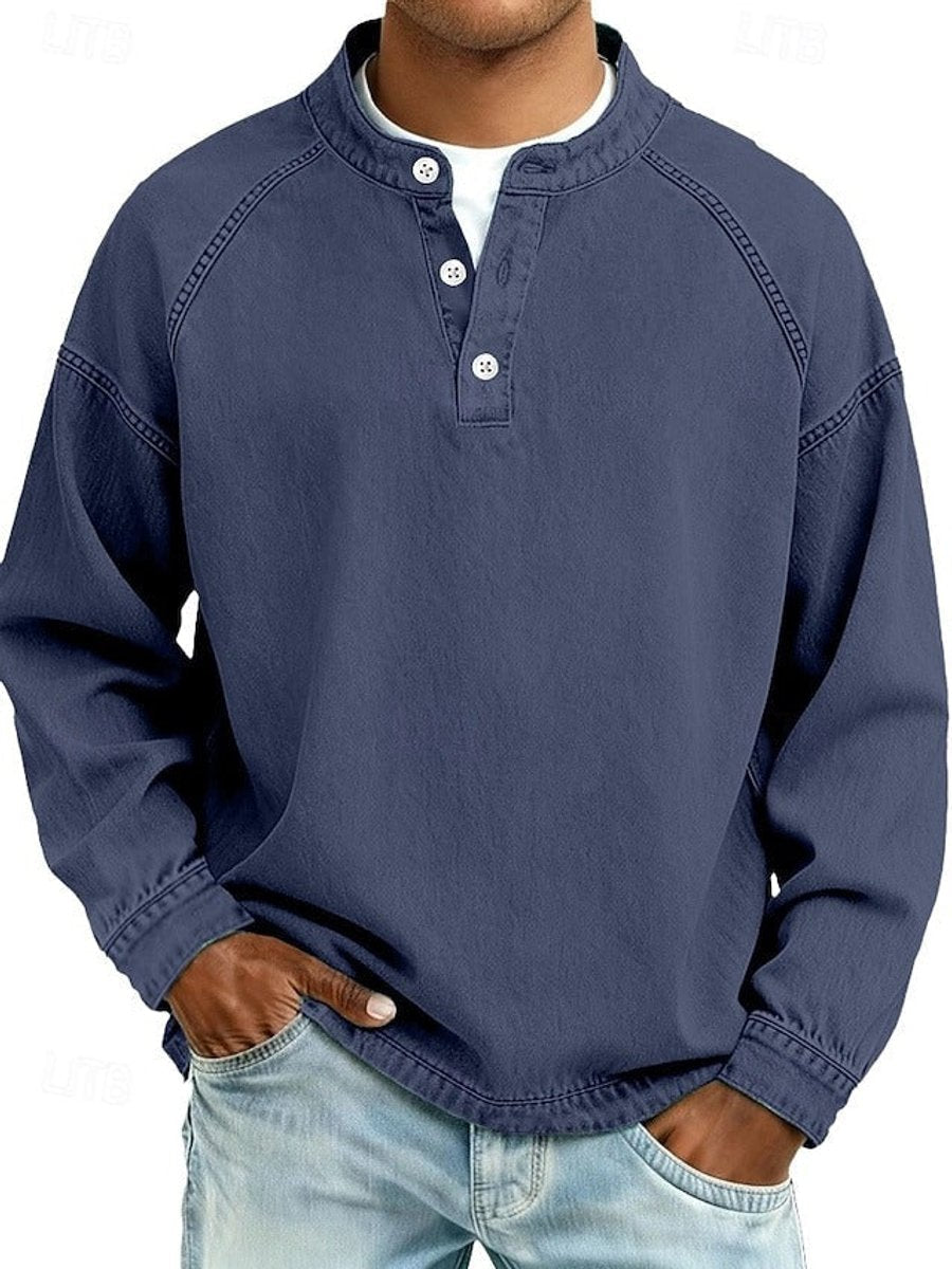 Florian | Herren Mens Knit Sweater Retro Henley Langarm Pullover Used-Look