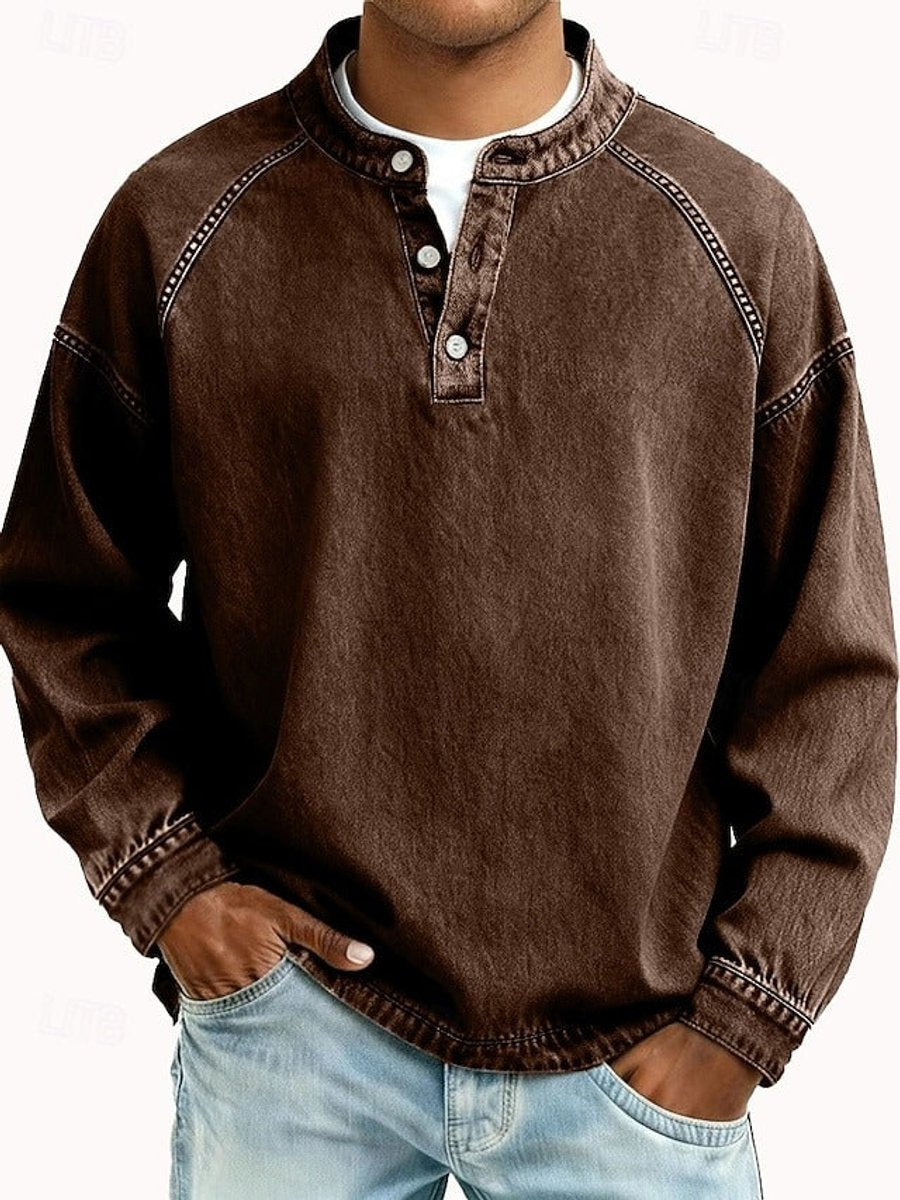 Florian | Herren Mens Knit Sweater Retro Henley Langarm Pullover Used-Look