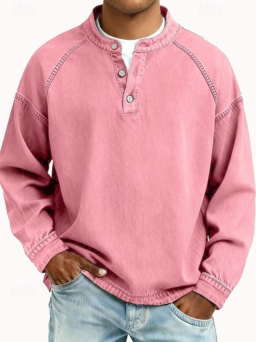 Florian | Herren Mens Knit Sweater Retro Henley Langarm Pullover Used-Look