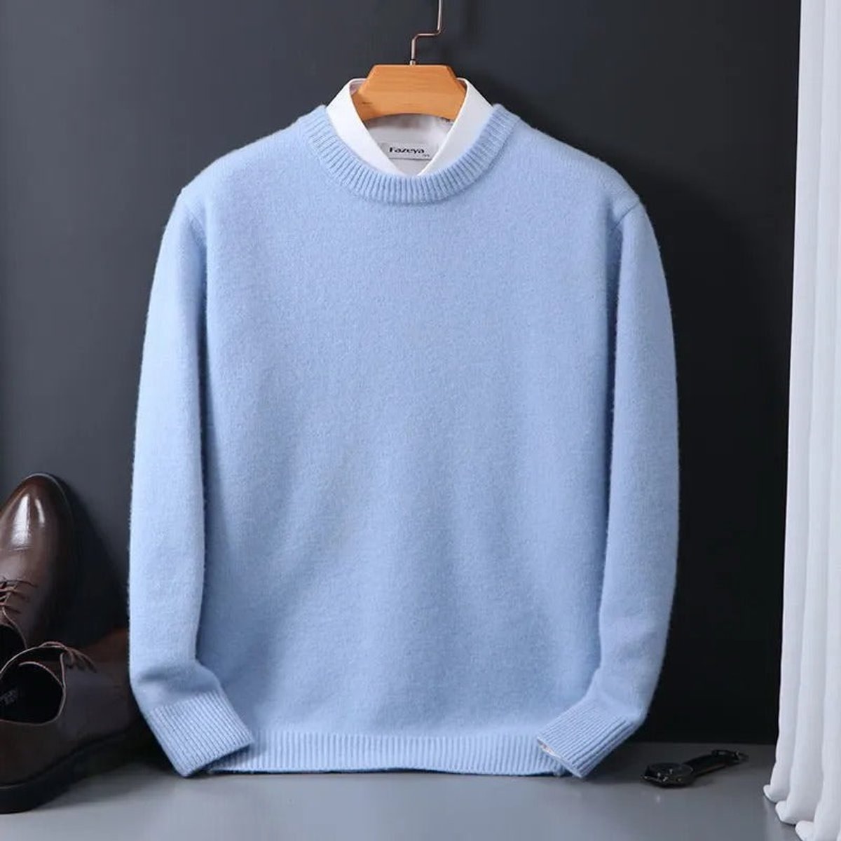 Elias | Herren Mens Knit Sweater Warmer Mohair Rundhals Pullover
