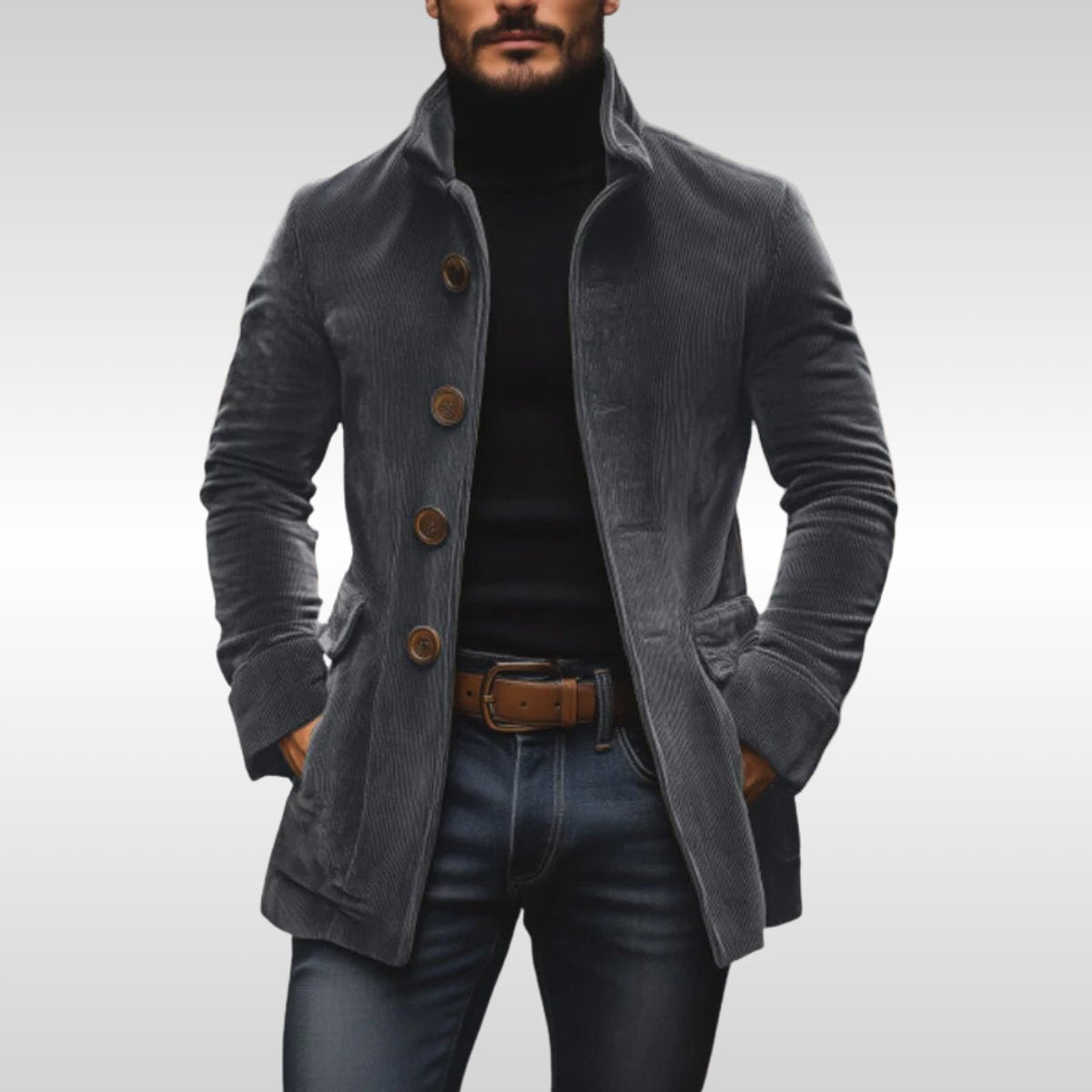 Fabian | Herren Mens Wool Coat Slim-Fit Cord Winterjacke mit Knöpfen