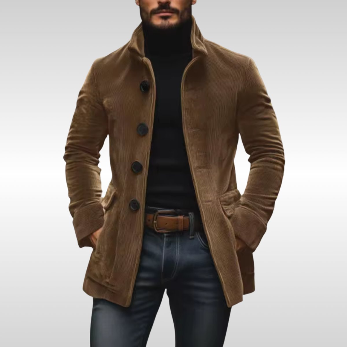 Fabian | Herren Mens Wool Coat Slim-Fit Cord Winterjacke mit Knöpfen