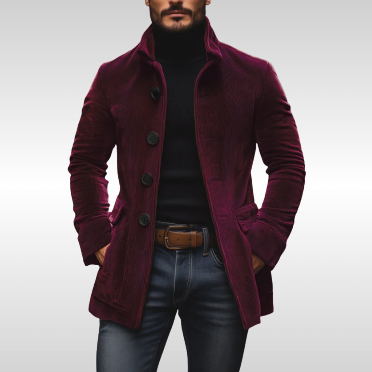 Fabian | Herren Mens Wool Coat Slim-Fit Cord Winterjacke mit Knöpfen