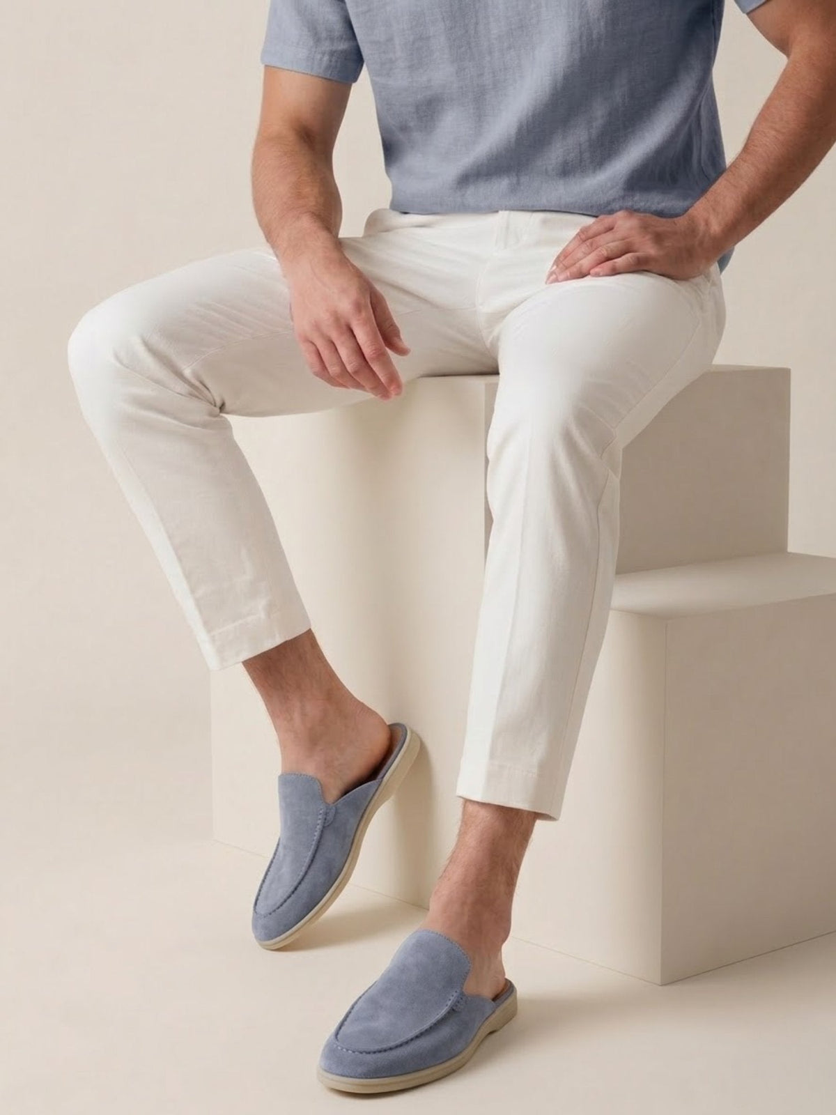 Matthias | Herren Mules Slipper Offene Ferse Sichtbare Nähte Beige