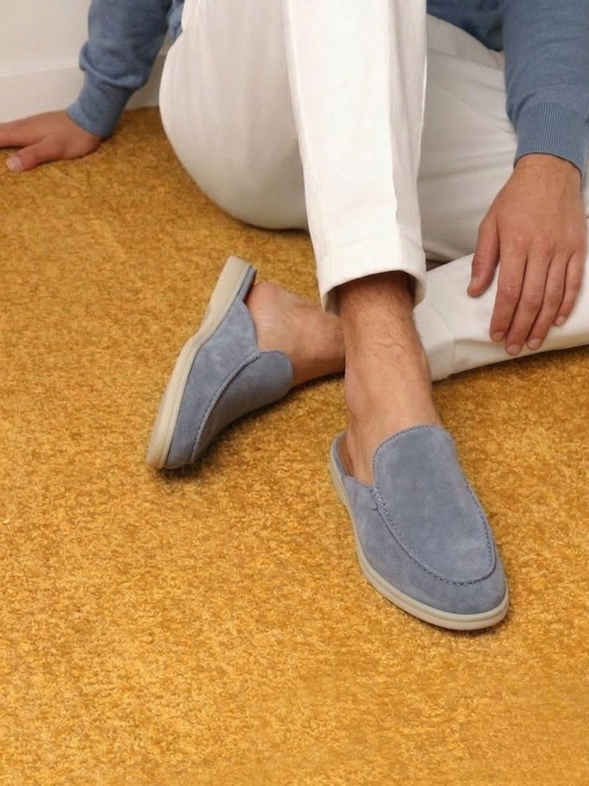 Matthias | Herren Mules Slipper Offene Ferse Sichtbare Nähte Beige
