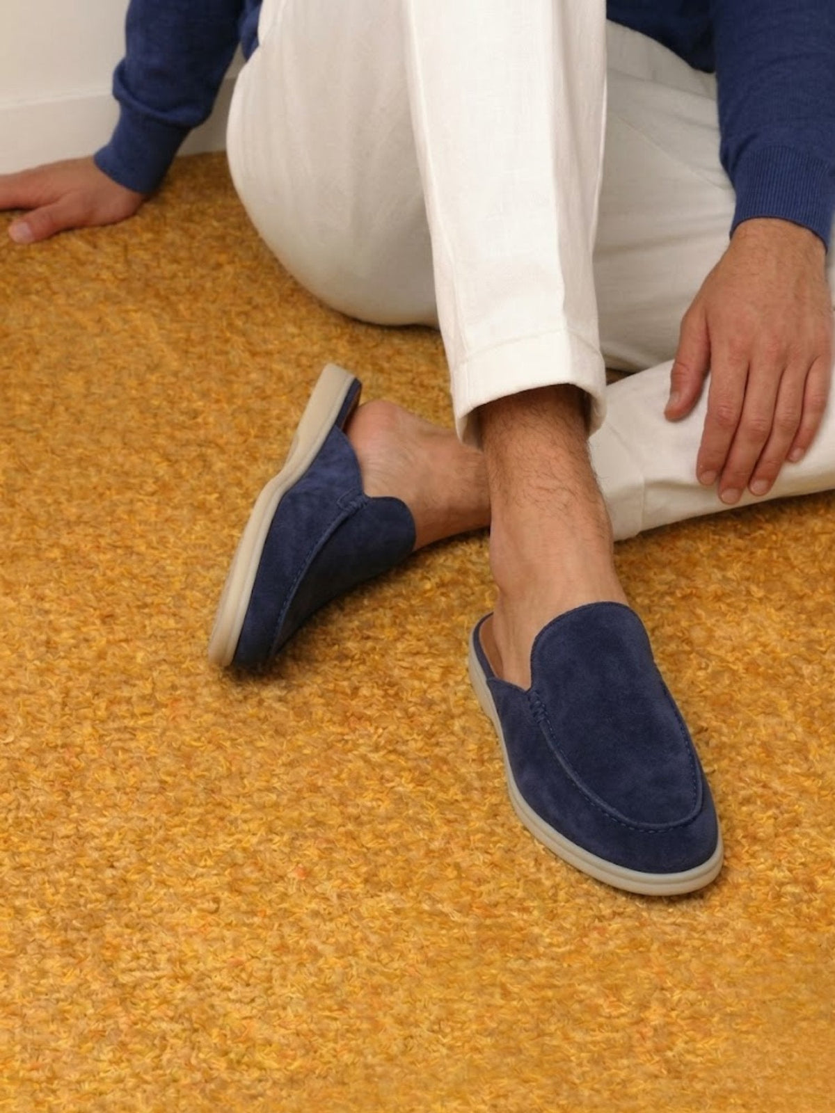 Matthias | Herren Mules Slipper Offene Ferse Sichtbare Nähte Beige