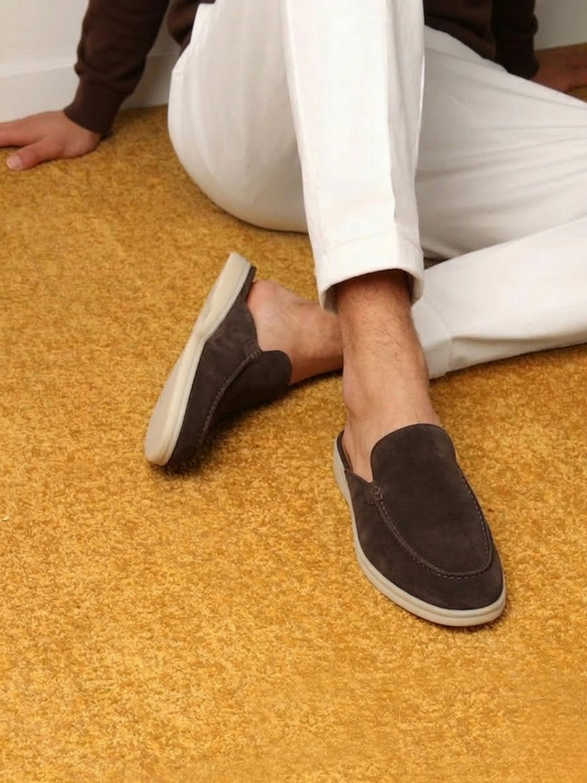 Matthias | Herren Mules Slipper Offene Ferse Sichtbare Nähte Beige