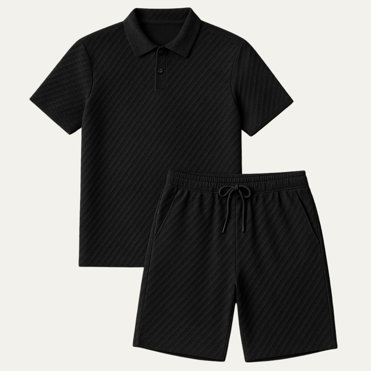 Herren Poloshirt und Shorts Set mit Diagonalem Strukturmuster