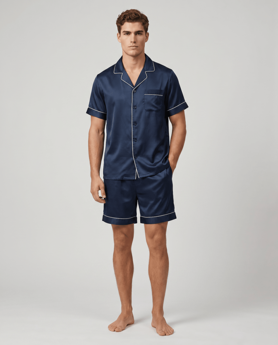 Herren Schlafanzug kurz gemustert mit Hemd und Shorts