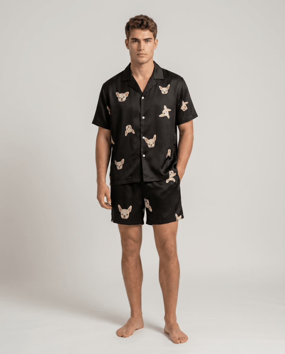 Herren Schlafanzug kurz gemustert mit Hemd und Shorts