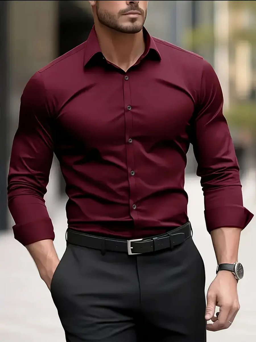 Julian | Herren Slim-Fit Knitterfreies Langarm Business-Hemd