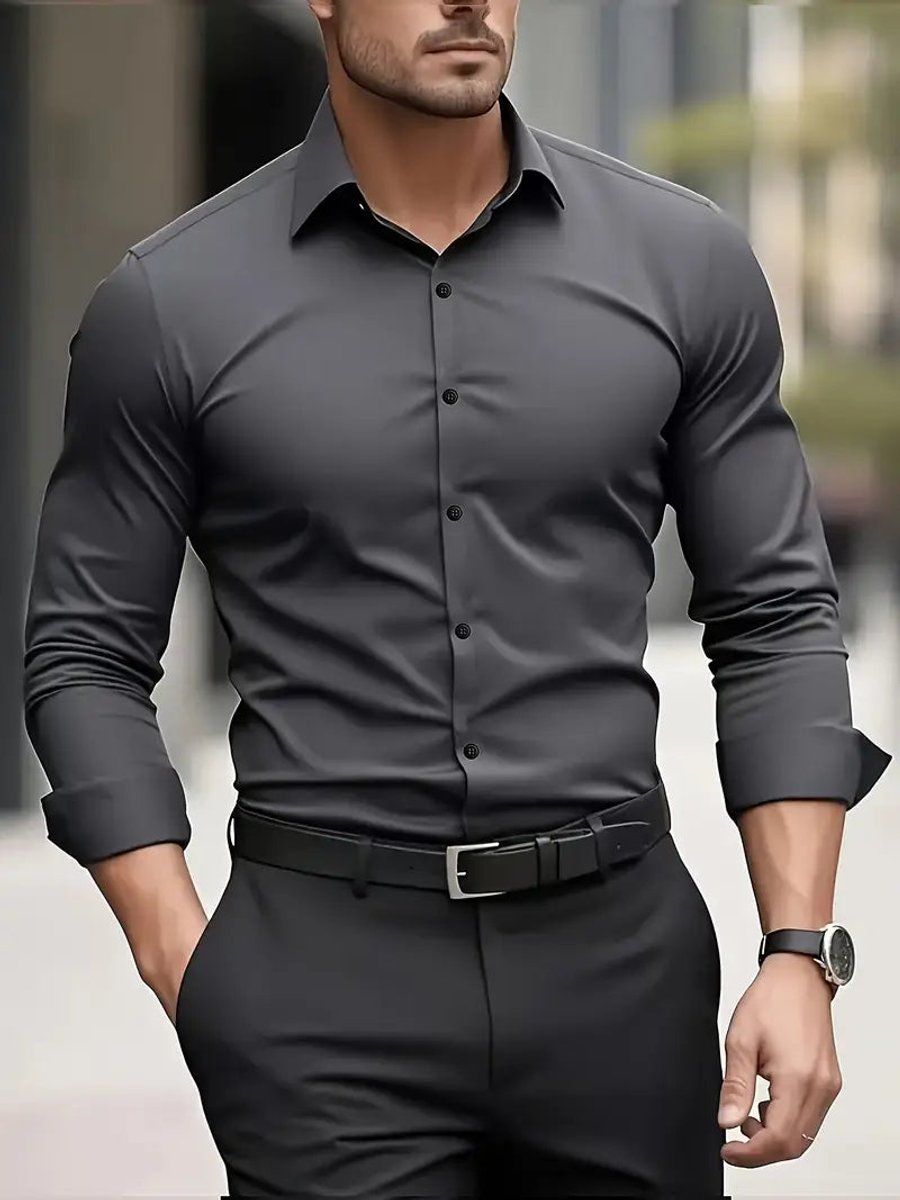 Julian | Herren Slim-Fit Knitterfreies Langarm Business-Hemd