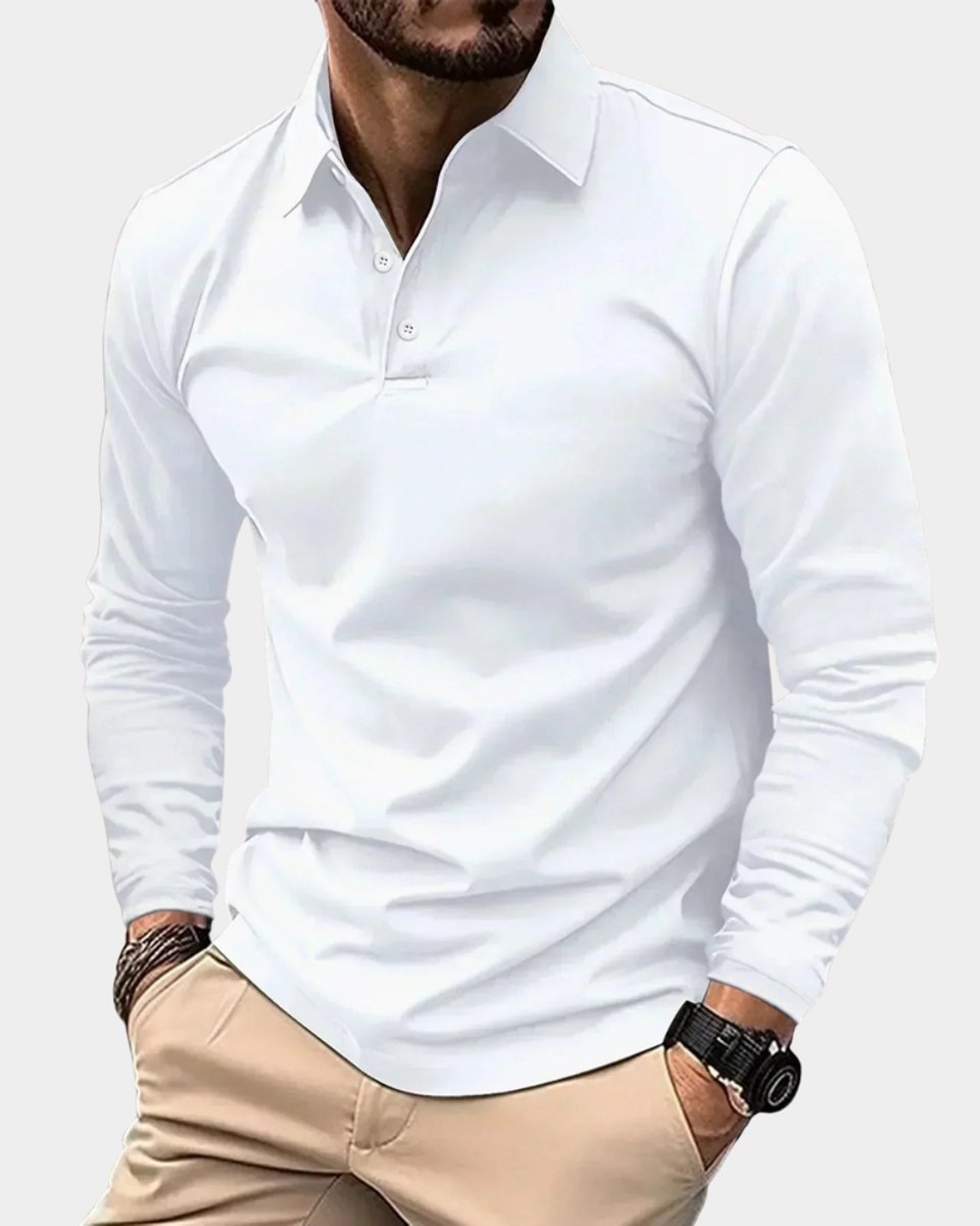 Leon | Herren Slim-Fit Langarm Poloshirt Smart-Casual Kentkragen