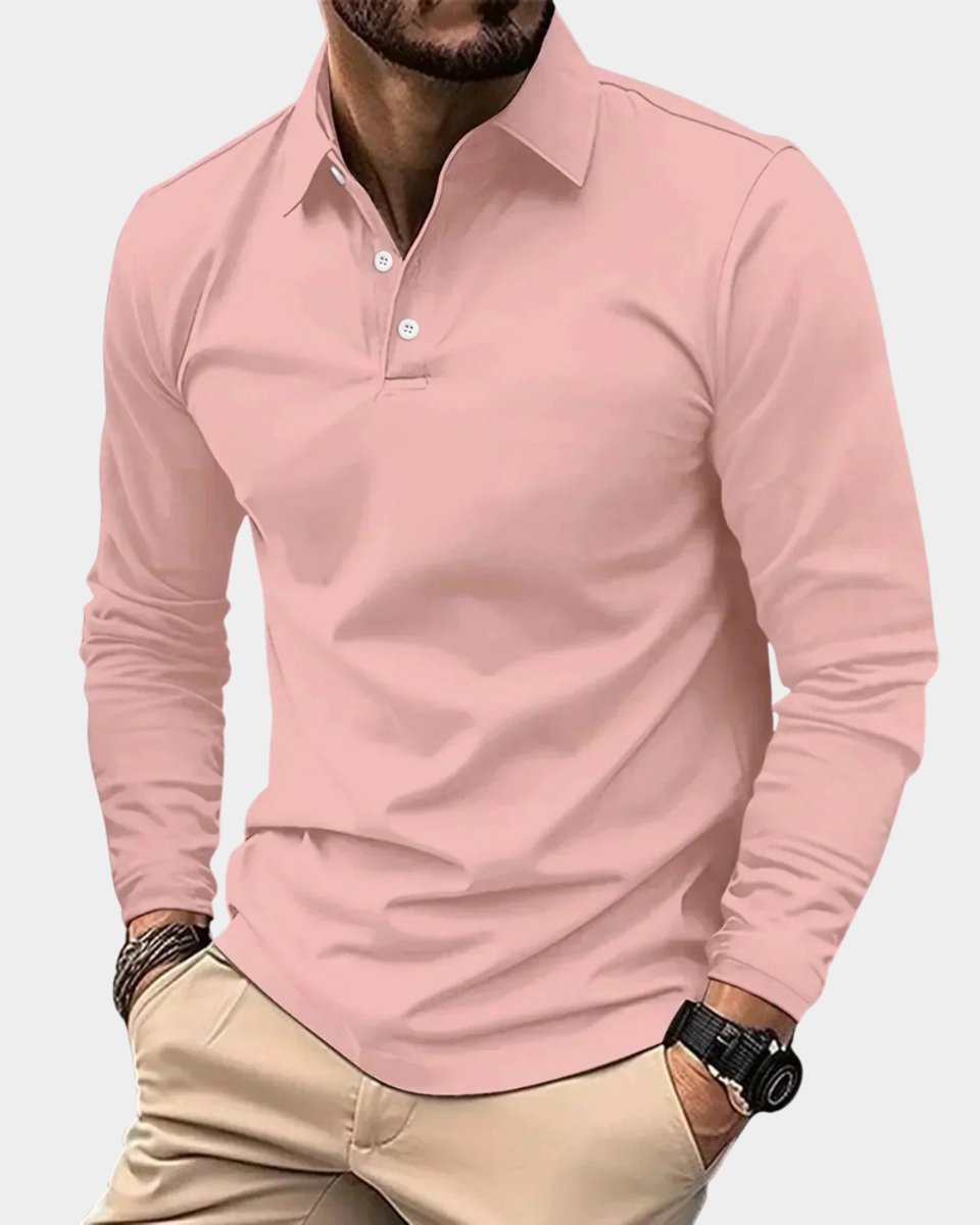 Leon | Herren Slim-Fit Langarm Poloshirt Smart-Casual Kentkragen