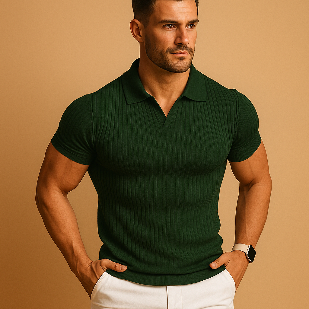 Herren Slim Fit Polo-Shirt mit V-Ausschnitt