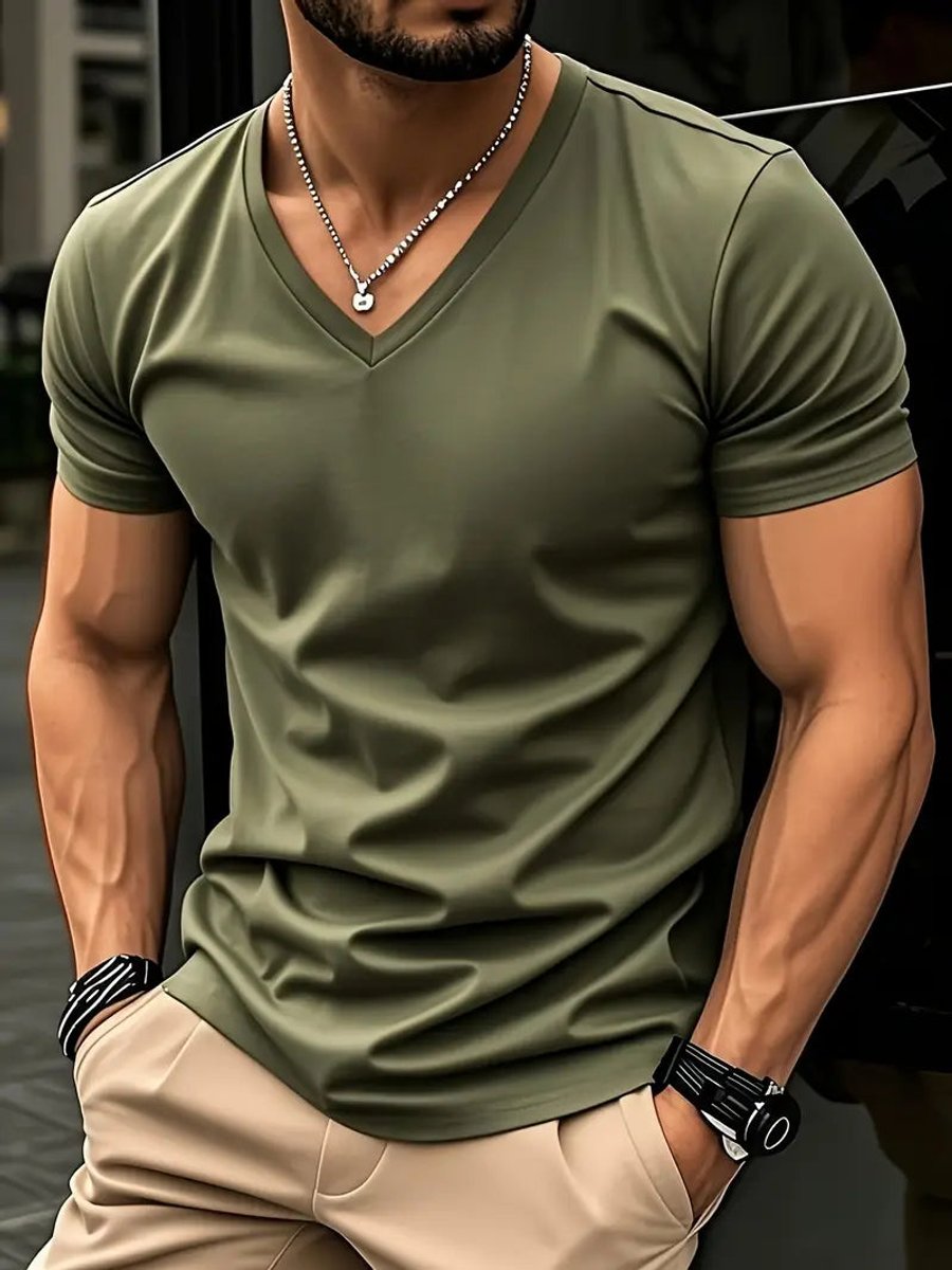 Christian | Herren Slim-Fit V-Ausschnitt Kurzarm T-Shirt