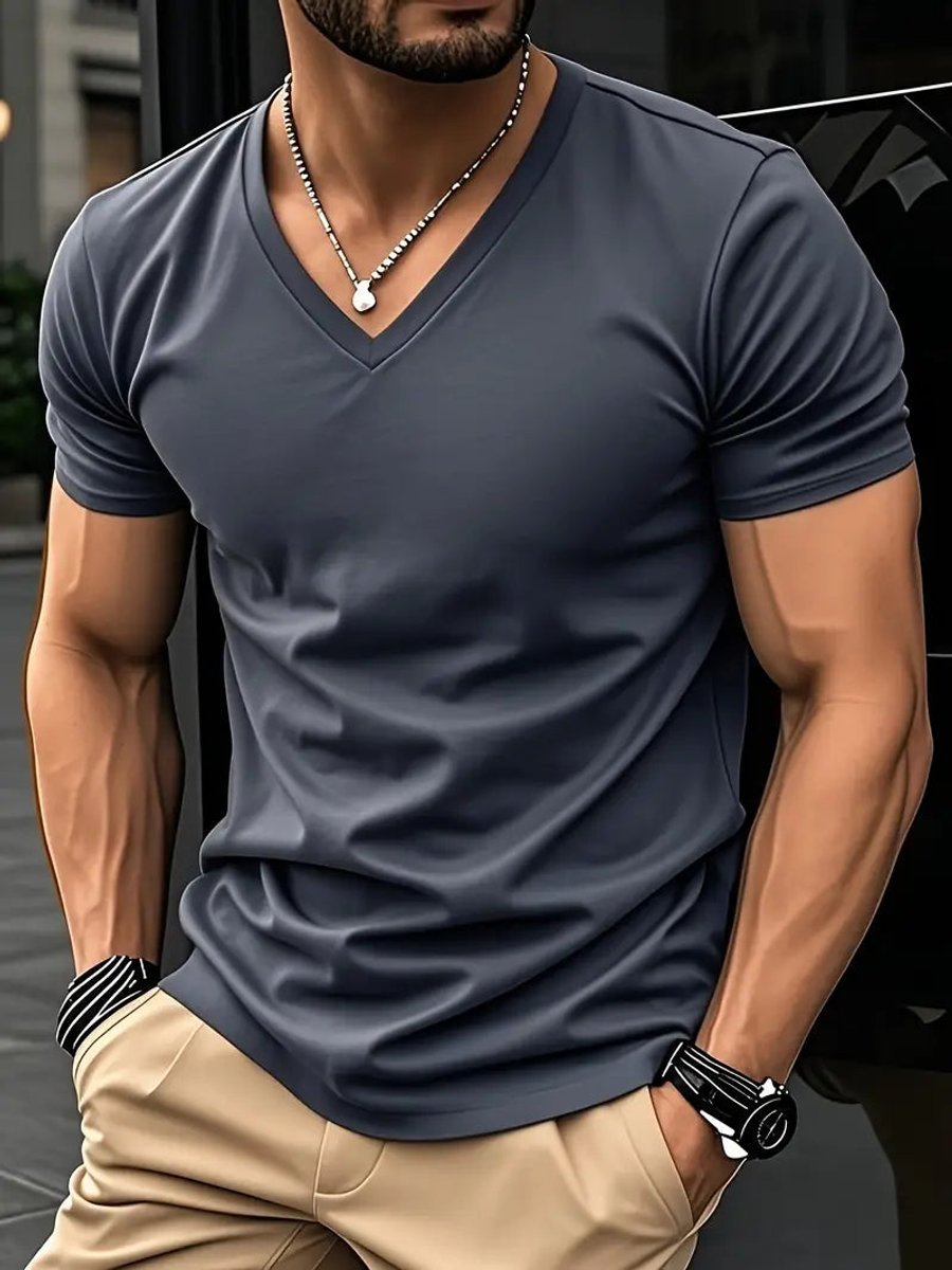Christian | Herren Slim-Fit V-Ausschnitt Kurzarm T-Shirt