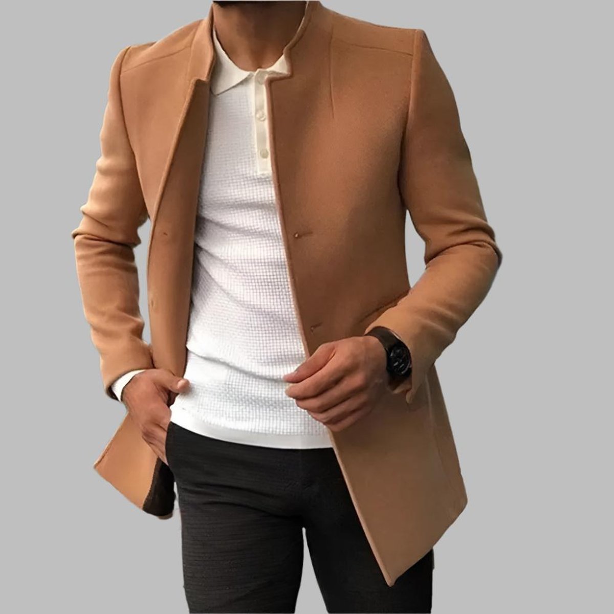 Moritz | Herren Slim-Fit Wollmantel Stehkragen Eleganter Mantel
