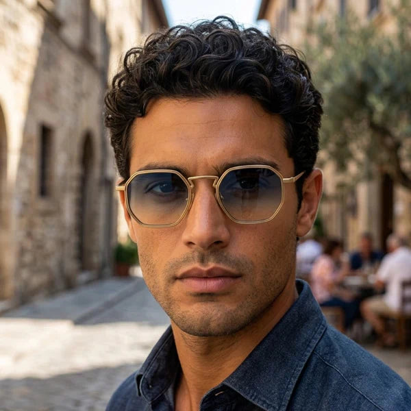 Herren Sonnenbrille mit geometrischer Vollrandfassung und Winkelsteg