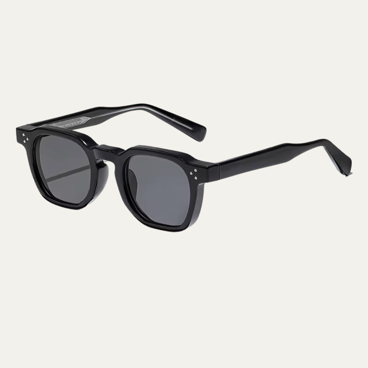 Herren Sonnenbrille mit transparenter eckiger Fassung und gemusterten Bügeln