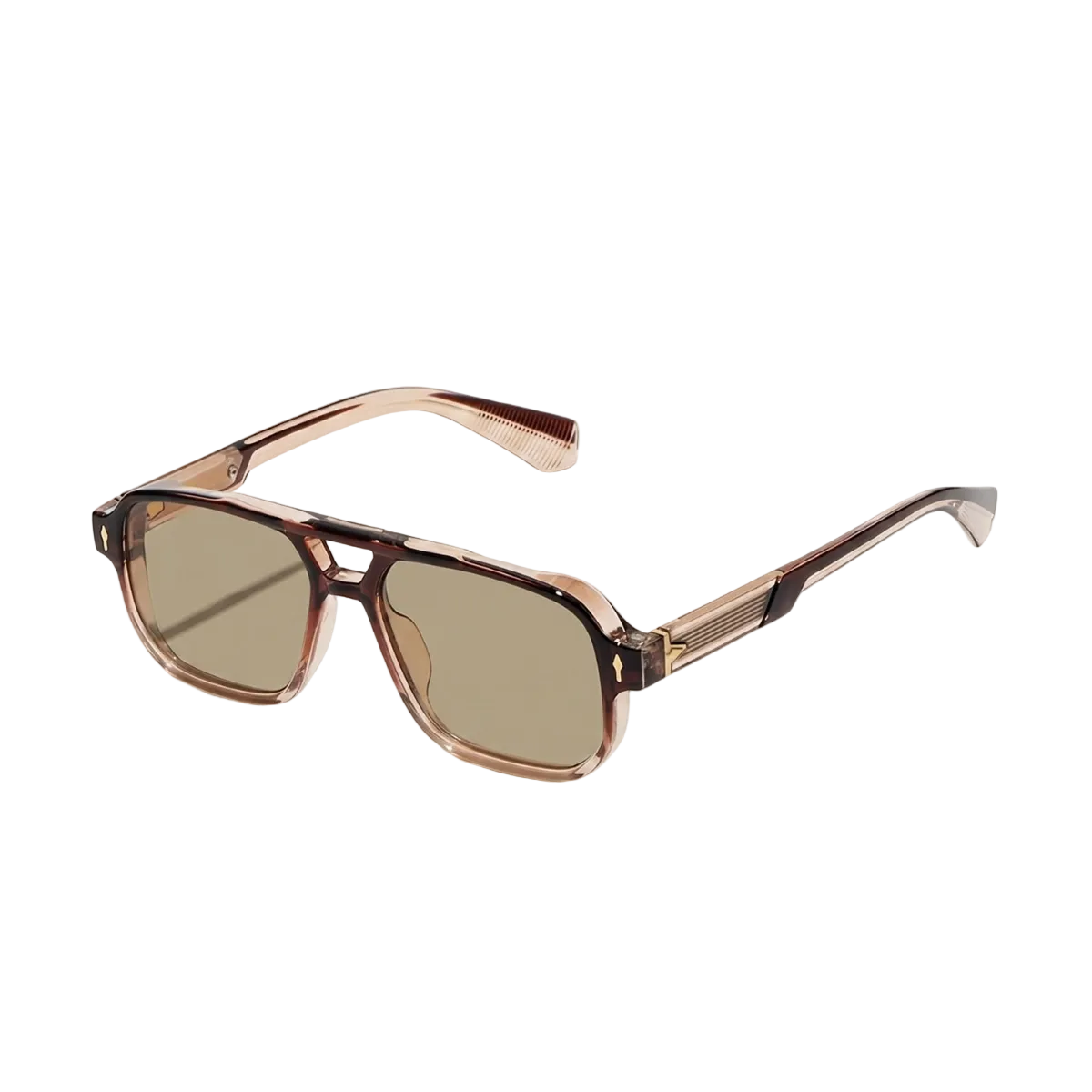Herren Sonnenbrille mit transparenter eckiger Fassung und gerippten Bügeln