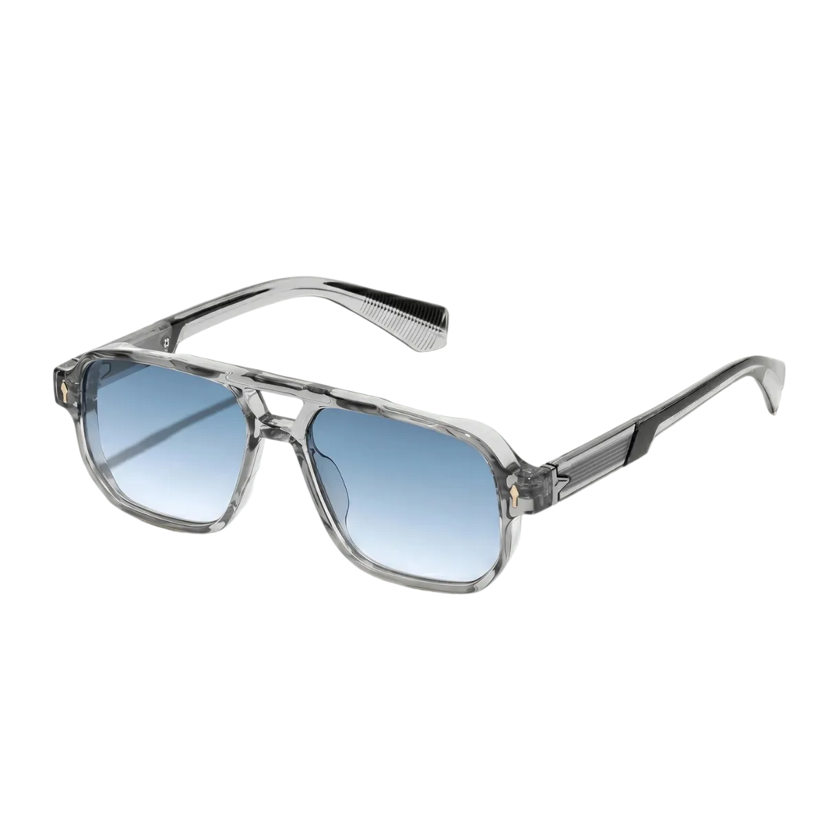 Herren Sonnenbrille mit transparenter eckiger Fassung und gerippten Bügeln