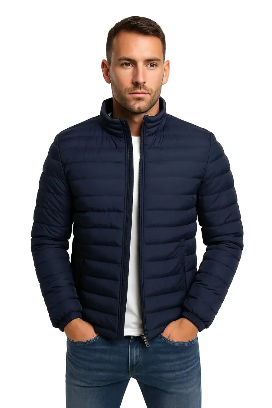 Herren Steppjacke mit Stehkragen und Reißverschluss