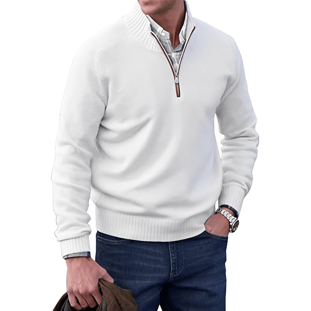Simon | Herren Strick-Sweater Regular Fit Langarm Viertelreißverschluss