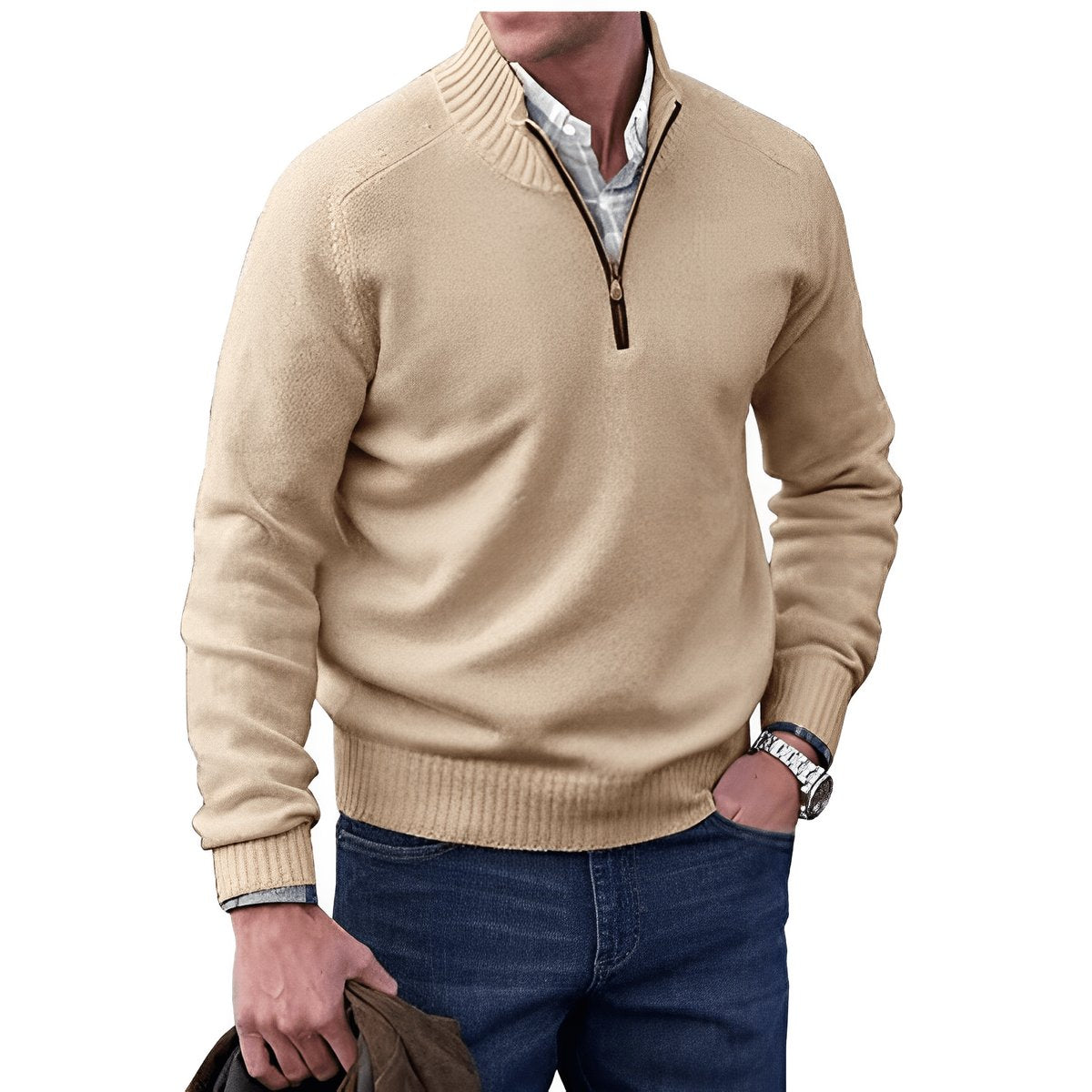 Simon | Herren Strick-Sweater Regular Fit Langarm Viertelreißverschluss