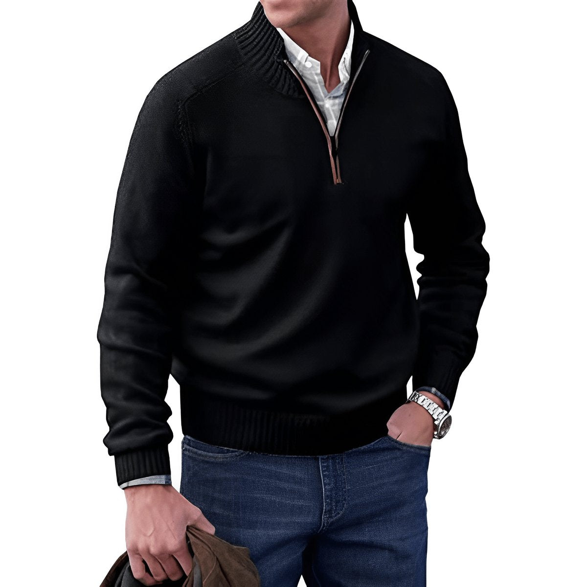 Simon | Herren Strick-Sweater Regular Fit Langarm Viertelreißverschluss