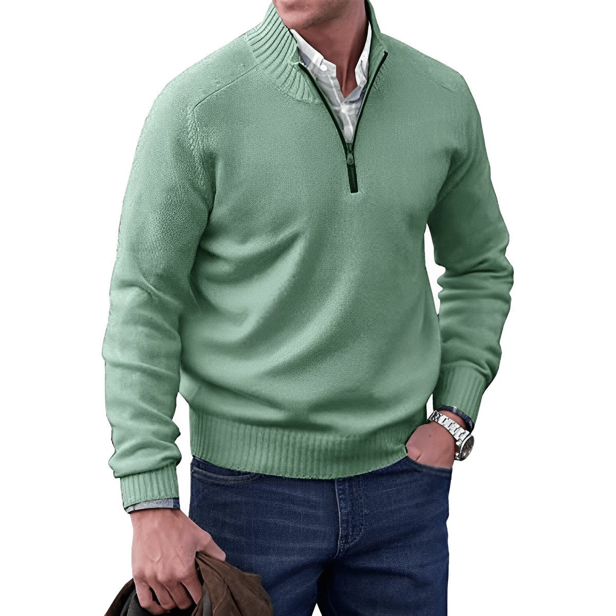 Simon | Herren Strick-Sweater Regular Fit Langarm Viertelreißverschluss