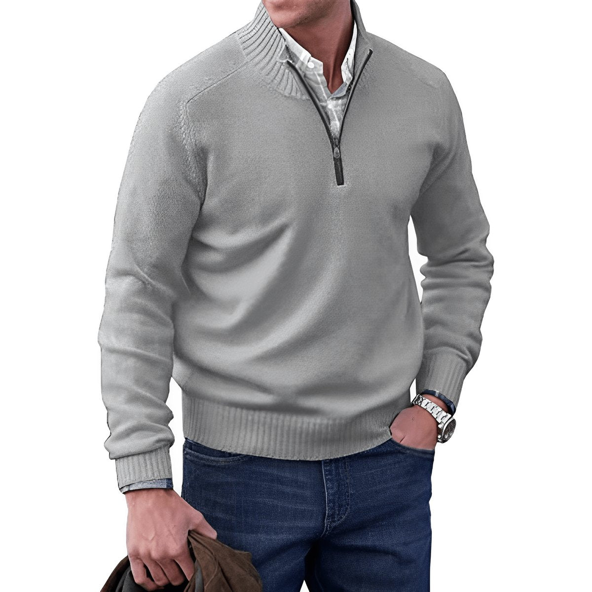 Simon | Herren Strick-Sweater Regular Fit Langarm Viertelreißverschluss