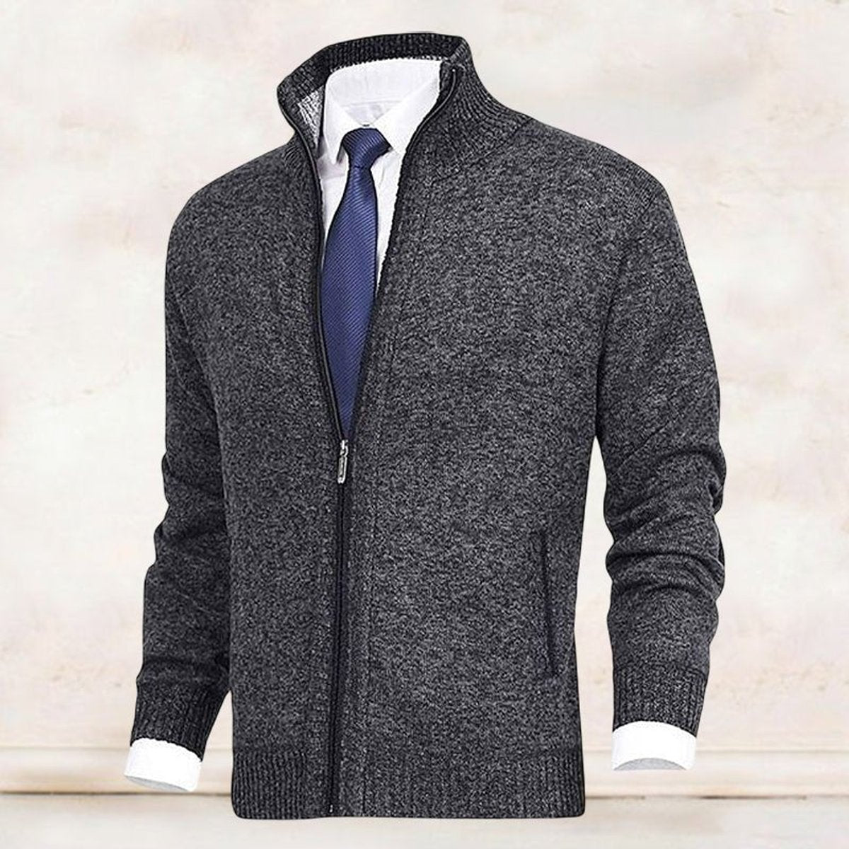 Niklas | Herren Strickjacke Reißverschluss Stehkragen Mens Cardigan