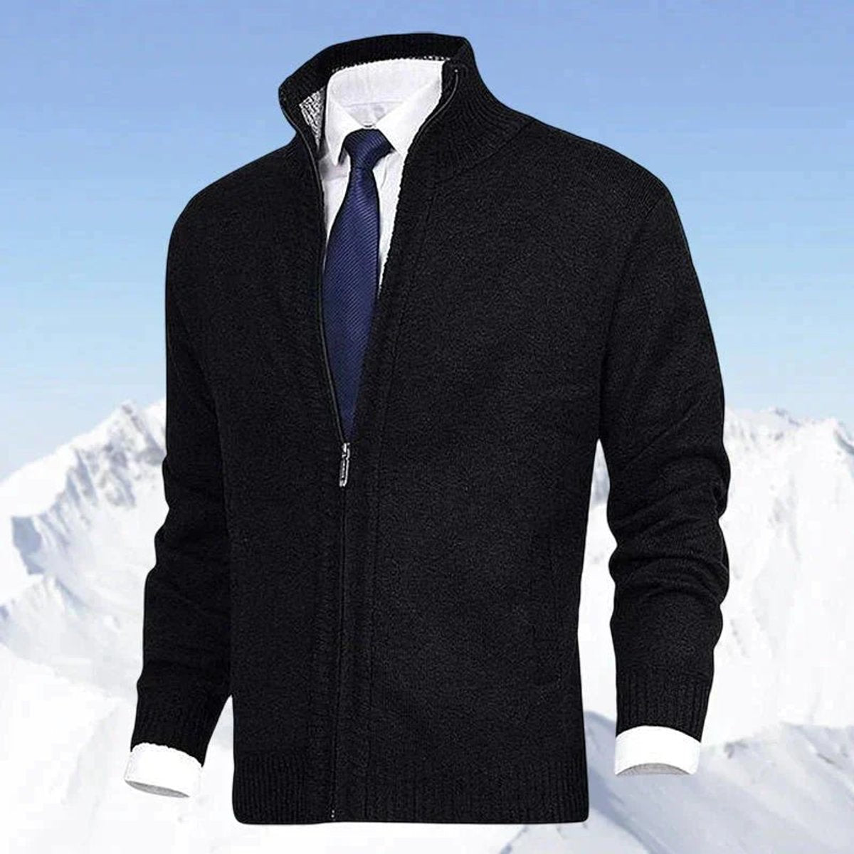 Niklas | Herren Strickjacke Reißverschluss Stehkragen Mens Cardigan