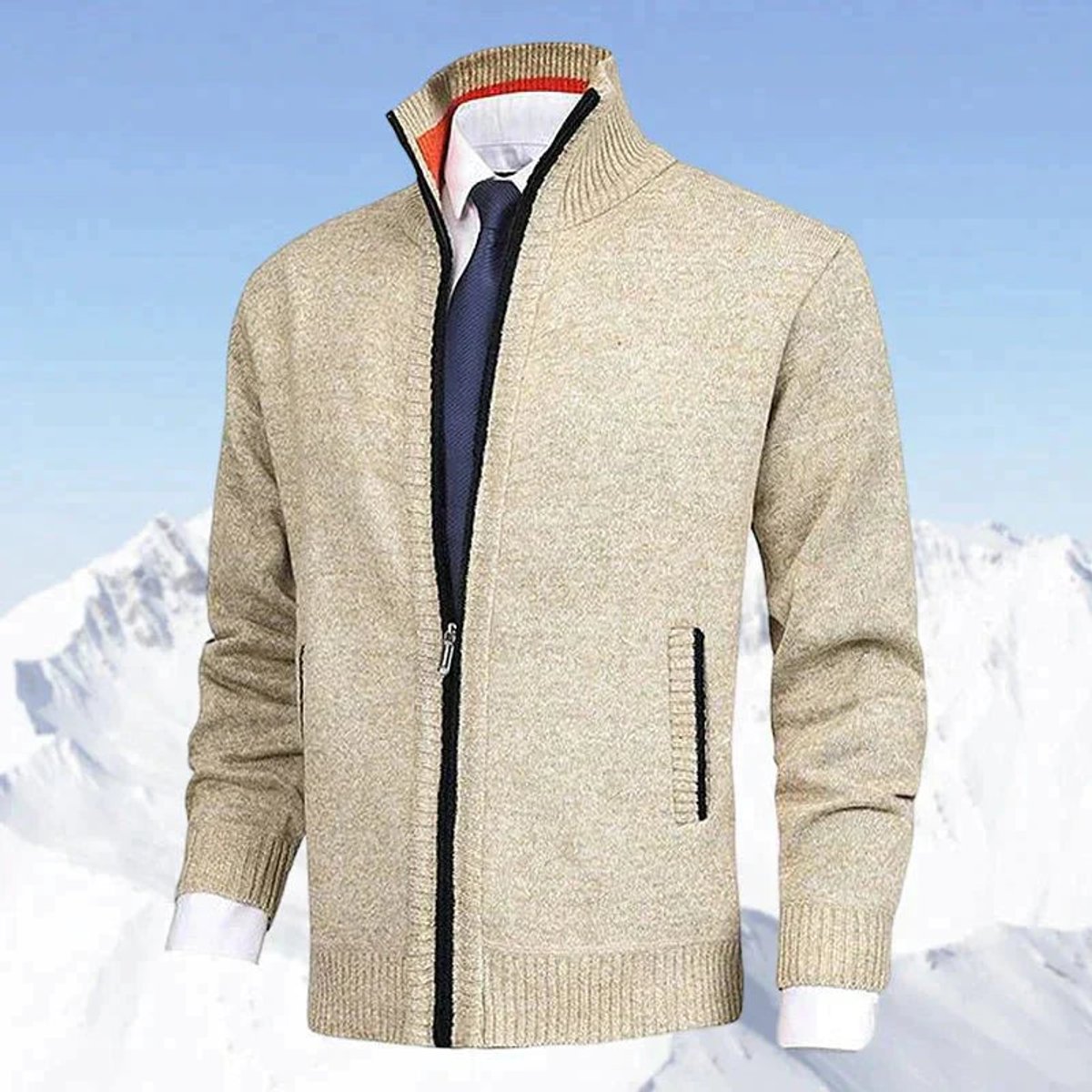 Niklas | Herren Strickjacke Reißverschluss Stehkragen Mens Cardigan