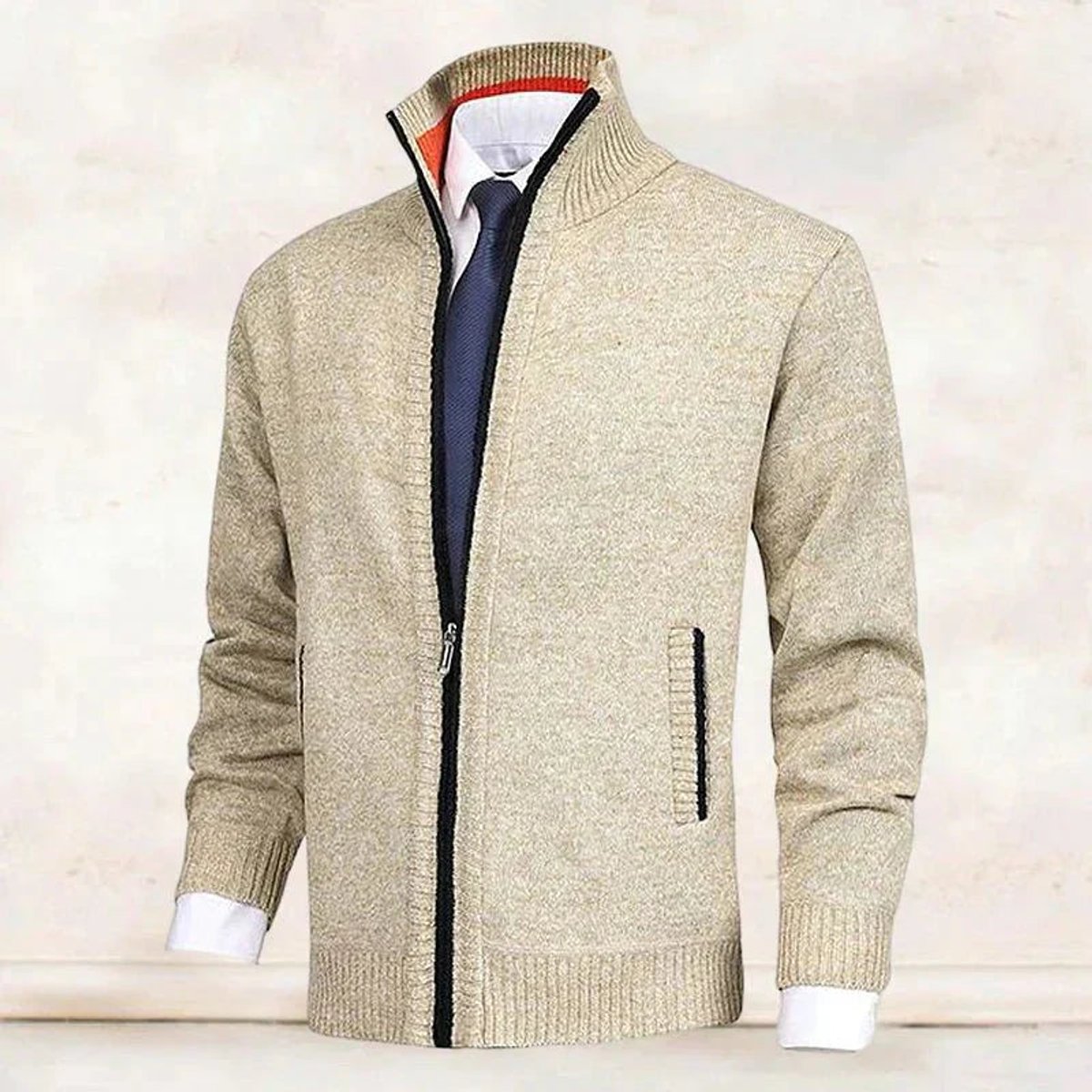 Niklas | Herren Strickjacke Reißverschluss Stehkragen Mens Cardigan