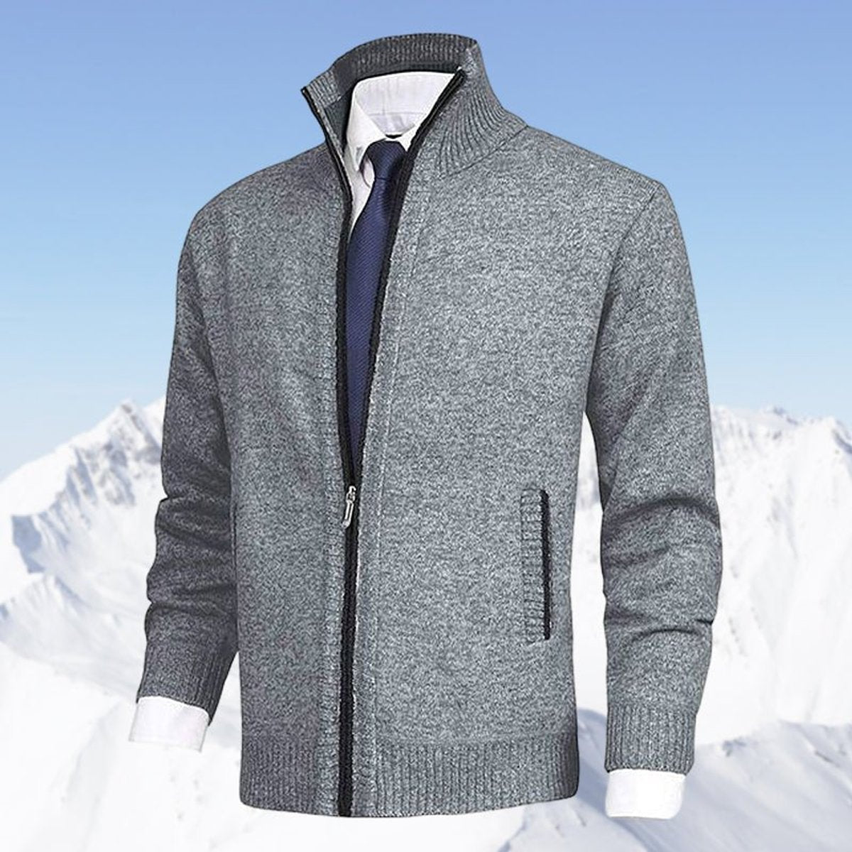 Niklas | Herren Strickjacke Reißverschluss Stehkragen Mens Cardigan