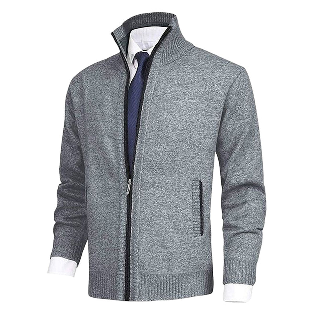 Niklas | Herren Strickjacke Reißverschluss Stehkragen Mens Cardigan