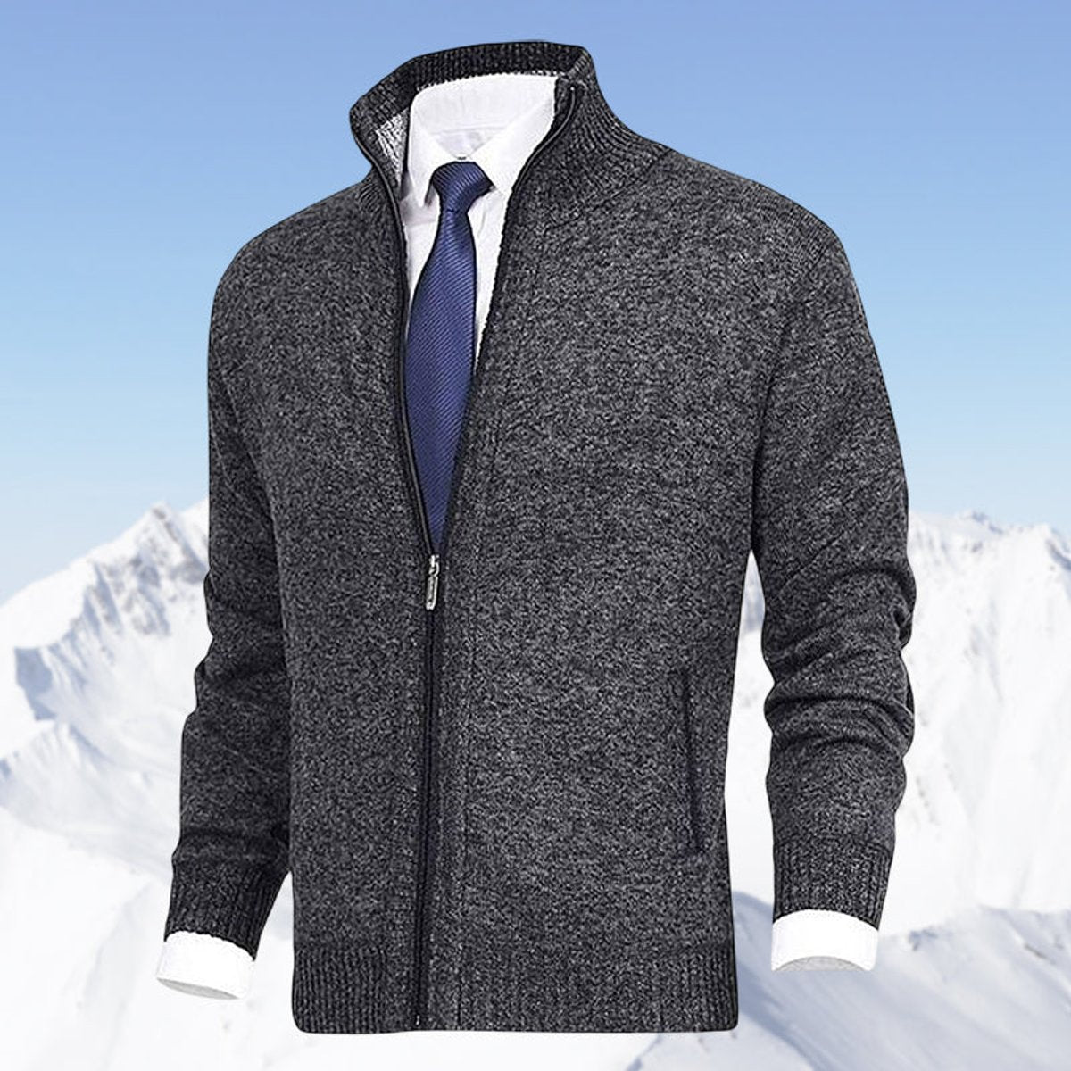 Niklas | Herren Strickjacke Reißverschluss Stehkragen Mens Cardigan