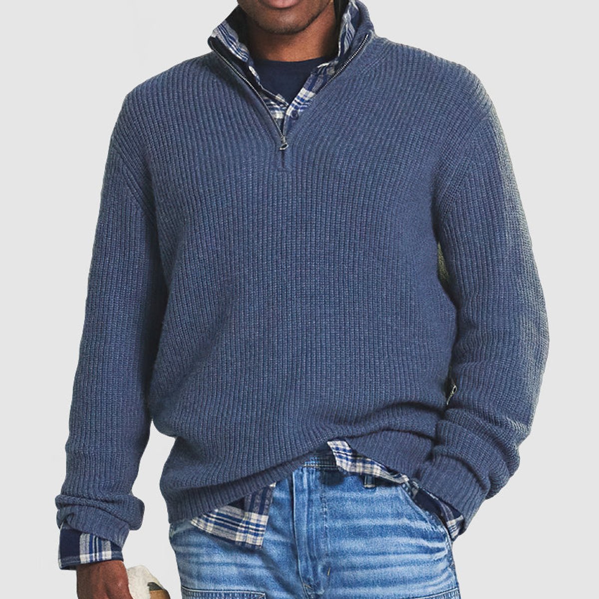 Thomas | Herren Strickpullover Grobstrick Viertelreißverschluss Pullover
