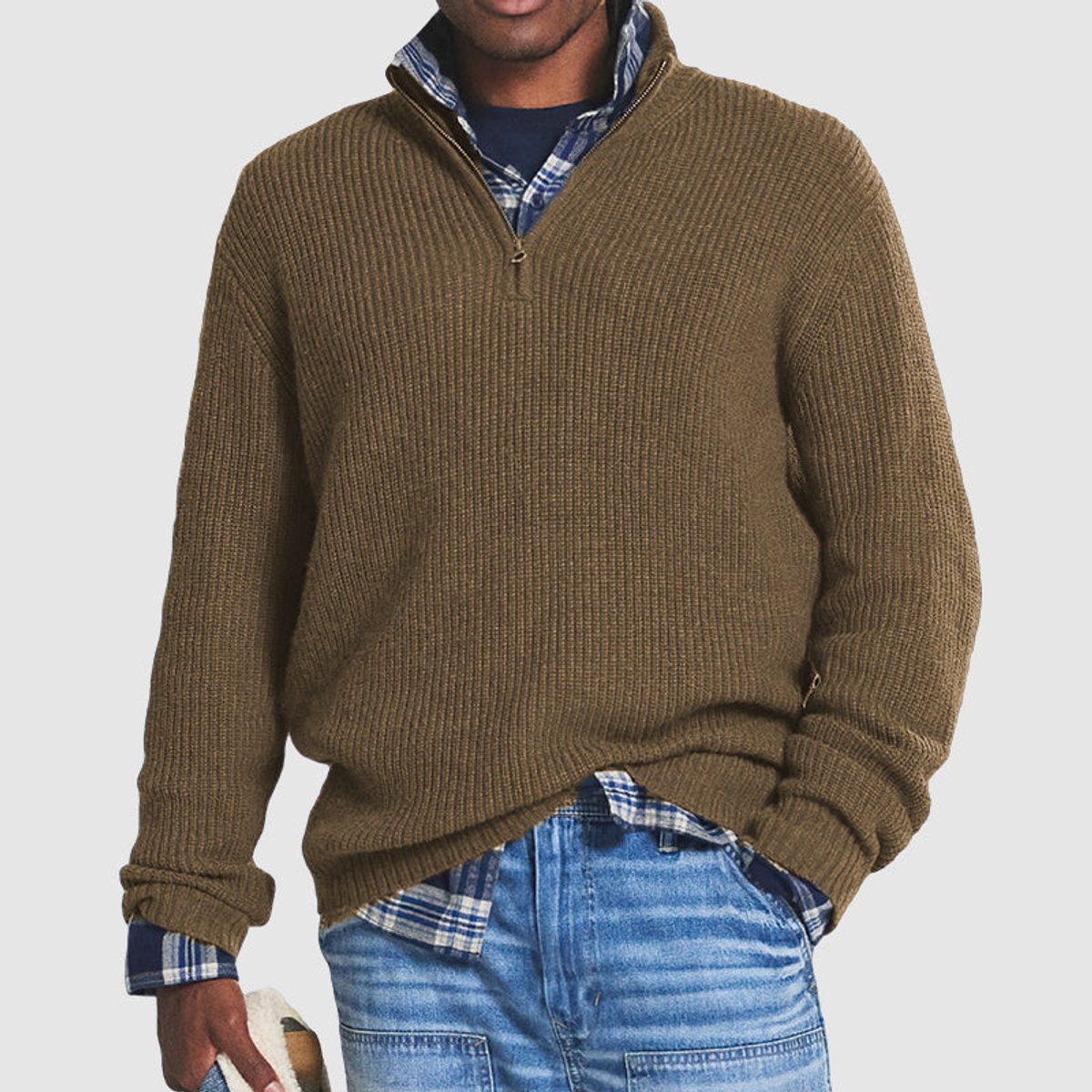 Thomas | Herren Strickpullover Grobstrick Viertelreißverschluss Pullover